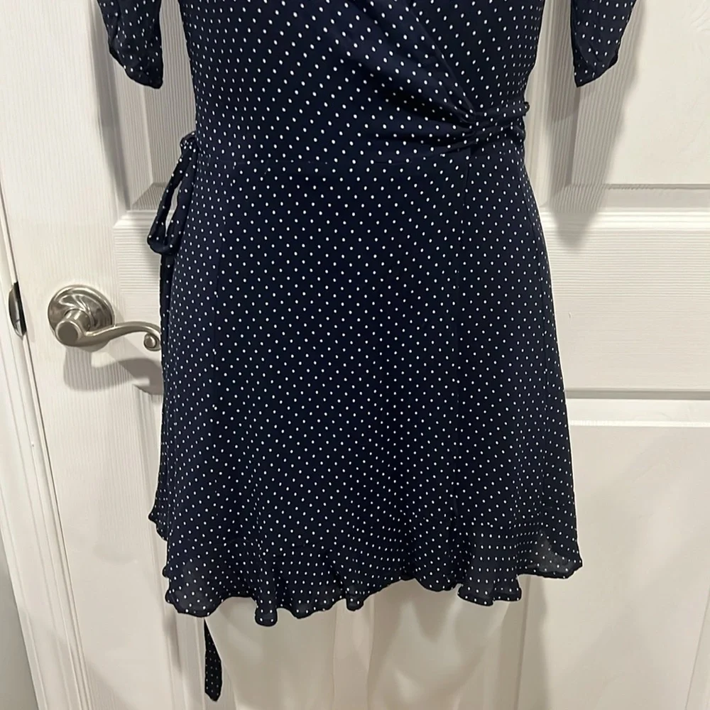 Reformation Monica navy polka dot short sleeve wrap dress size small - Picture 5 of 9